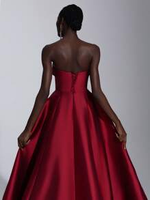 Elitara Elegant Luxurious Red Ruffle Hem Strapless Dress, Suitable For Wedding, Party, Vacation, Formal Occasions, Wedding Guest Dress, Evening Dress, Gown