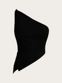 Siren Gaze Valentine's Day Burgundy Red Twist One Shoulder Top Elegant Slim Top For Women,Rave Top Black Summer Casual - Black - View 7