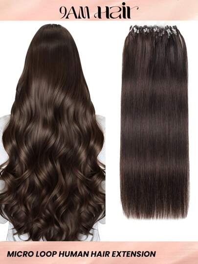 50 fili di estensioni per capelli con microlaccietti, capelli umani color 2# castano chiaro, lisci e setosi, estensioni per capelli con microperline adatte per le donne