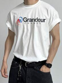 DAZY Summer Abstract Letter Print White T-Shirt For Men - White - View 5