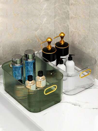 SHEIN Desktop Storage Box Cosmetics Mask Lipstick Skin Care Products Sundries Transparent Acrylic Dormitory Office Storage Basket