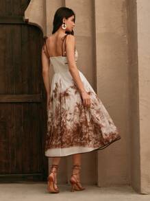 Anewsta Elegante vestido de vacaciones con cintura alta, cordón y tirantes sin mangas con estampado floral, adecuado para primavera temprana, vacaciones y playa - Multicolor - Ver 2