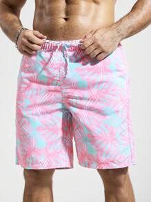 Manfinity KASUA Men's Tropical Plant Print Drawstring Waist Pocket Beach Shorts - Multicolor - View 5