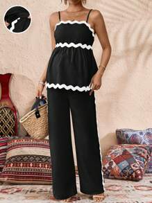 SHEIN Set de 2 piezas de top y pantalones de maternidad, simples y elegantes, adecuados para el verano