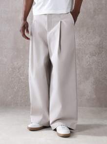 SUMWON 设计师款阔腿定制长裤夏季轻薄现代褶皱正装裤商务专业正式办公室工作服奢华 - 杏色 - 查看 4