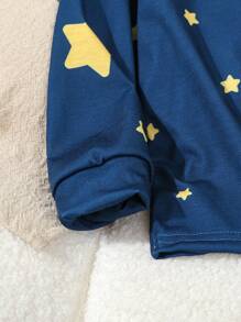 2pcs Toddler Boys Minimalist Star & Moon Print Long Sleeve Top And Pants Casual Comfortable Loungewear Set - Navy Blue - View 5