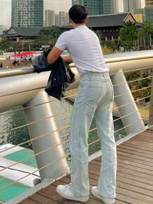 DAZY Solid White Fitted Men's T-Shirt, Simple And Fashionable, Suitable For Summer - White - View 2