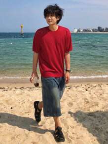 DAZY Men's Red Printed Jacquard Knitted Sweater, Summer - Red - View 7