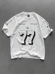 Manfinity Streetrush Men's Letter Print Round Neck Casual Short Sleeve T-Shirt T Shirts Graphic Graphic Tee