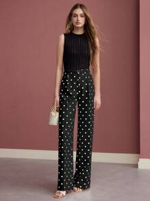 MOTF PREMIUM POLKA DOT SLANT POCKET PANTS - Black - View 3
