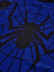 SHEIN Tween Boy Casual Beach Spider Web Graphic Rash Guard & Swim Trunks Set - Blue - View 3