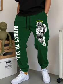 Manfinity LEGND Pantalón de chándal con cordón en la cintura con estampado de letra de ángel para hombres