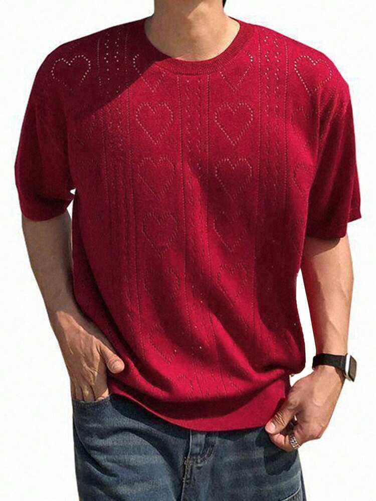 Men's Red Printed Jacquard Knitted Sweater, Summer