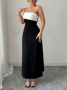 Elenzga 女士春夏优雅针织领披肩外套，黑白撞色，露肩镂空设计，A 字裙，适合约会、派对、婚礼、斋月、度假、音乐节