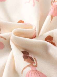 SHEIN Conjunto informal de Top holgada estampada de punto y pantalones cortos para niña preadolescente - Albaricoque - Ver 3