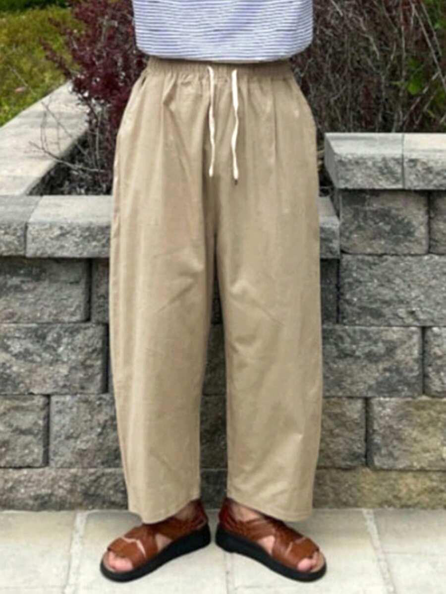 DAZY Men's Simple Solid Beige Trousers, Fashionable For Summer Business Attire - Apricot - View 1