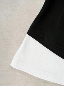 INAWLY Áo thun in họa tiết khẩu hiệu khối màu thời trang mùa hè cho nữ (2 trong 1) - màu đen - Xem 4