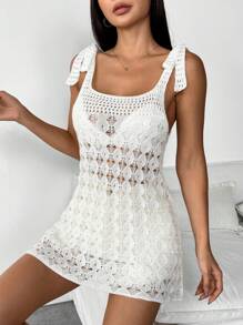 Chiquease Women's Summer Hollow-Out Sheer Adjustable Strap Tie Up Knit Casual Oversized Camisole Sweater