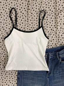 Sparklyn Teenagers' Casual Snug Fit Black & White Patchwork Tank Top With Retro Car Graphic And Contrast Trim Summer Holiday