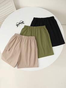 3 Pcs Teen Boy's Loose Casual Woven Net Color Casual Simple Basic Versatile Solid Color Sports Workwear Shorts Multi-Color Multi Piece Set, Buy One And Get Two Free, Get Three Suitable For Spring And Summer Seasons, School, Campus, College