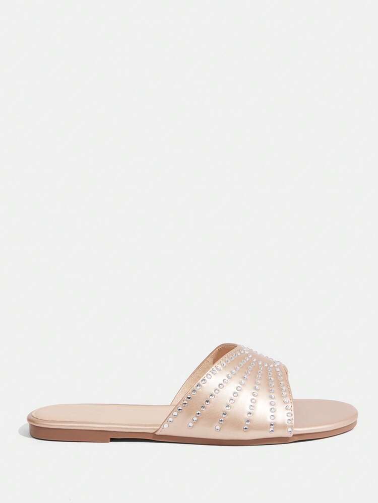 CUCCOO TILAWA Women's Summer Fashion Crystal Embellished Flat Sandals