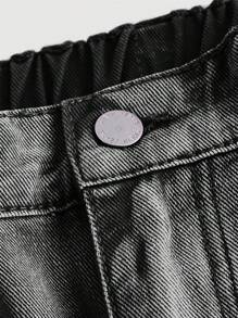 SHEIN MOD Plus Size Women Frayed Edge Star Pockets Wide Leg Loose Casual Jeans
