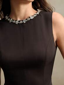 Anewsta Vestido elegante estilo francés sin mangas con cintura entallada y línea A, con cuello decorado con perlas, adecuado para ocasiones formales, primavera/verano