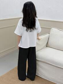 Dazy Kids 2 peças/Conjunto Camiseta de Malha de Gola Redonda Estampada + Calça Pantalona de Malha Larga Loungewear para Meninas, Primavera/Verão, Roupas de Volta às Aulas