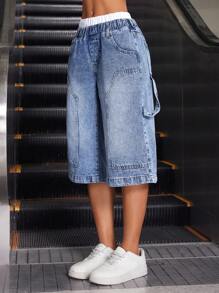 SHEIN ICON Women's Fashion Casual Street Wear Loose Fit Low Waist 7/8 Length Jeans