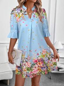 SHEIN Clasi Damen Mittelarm Kleid mit Blume Muster für Valentinstag, Frühling/Sommer