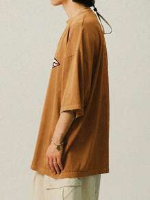 DAZY Herren Kamel-farbiges T-Shirt mit Amerikanischem Unabhängigkeitstag Muster & Schriftzug, Sommer, Grafik T-Shirts