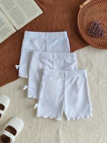 SHEIN Vintaside Kids 3 件套女婴 0-3 岁春夏新款休闲运动针织罗纹柔软纯色三件套修身短裤，适合室内外穿着 - 彩色 - 查看 2