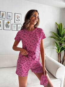 RueChic Quả cherry In Ngắn tay Áo Và Quần short - Hồng - Xem 1