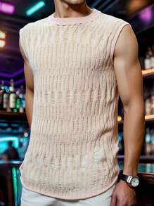 Manfinity Fever City Men's Solid Color Round Neck Hollow Out Sleeveless Knitted Top