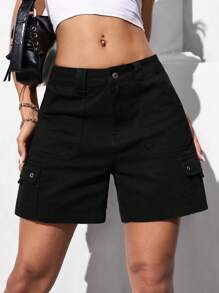 SHEIN EZwear Dames Cargo Pocket Casual Losse Veelzijdige Denim Shorts