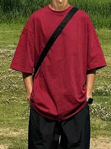 DAZY 1pc Men's Solid Red T-Shirt, Minimalist & Fashionable, Suitable For Summer - Red - View 4