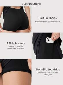 GLOWMODE FeatherFit™-Air Sweat-Wicking Quick-Dry Peekaboo One-Shoulder Mini Dress With Built-In Shorts Side Pockets Non-Slip Grips Daily Casual Wear Removable Cups - Black - View 5