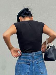 Strévra Maglietta basic da donna senza maniche, aderente, nera, casual