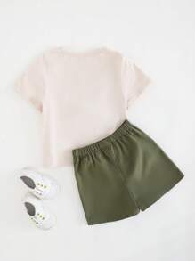 Cozy Pixies 2pcs/Set Baby Boy Cartoon Animal Print Knitted Soft Round Neck Short Sleeve Pullover Top And Elastic Waist Shorts