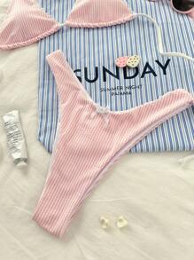 Swim Mod Women's Sweet Striped Print Triangle Pink Bikini Set, For Summer Beach Vacation - Baby Pink - View 5