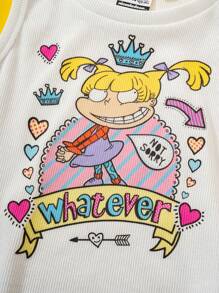 Nick 90s | SHEIN Young Girl 2pcs Cute Heart Pattern Knit Ribbed Sleeveless Summer Tank Tops, Multiple Pieces - Pink - View 6