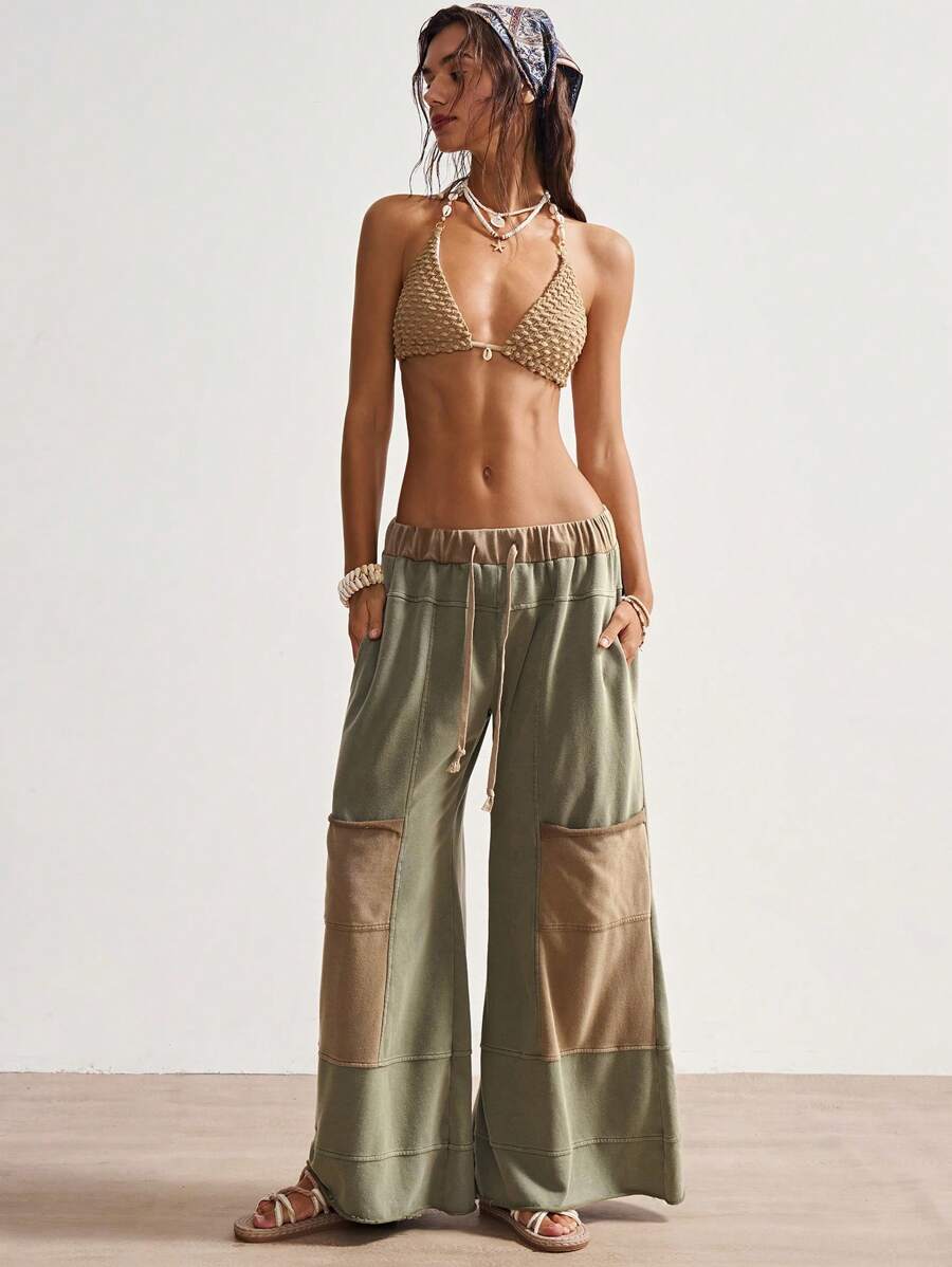 Bohemela Plus Size Women Casual Loose Drawstring Wide Leg Pants - Multicolor - View 1