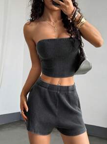 SHEIN Unity 2pcs/Set Streetwear Women Casual Camisole Top And Shorts Set, Spring And Summer - Black - View 3