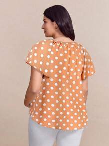 SHEIN Clasi Plus Size Women Dot Print Tie Neck Ruffle Sleeve Blouse