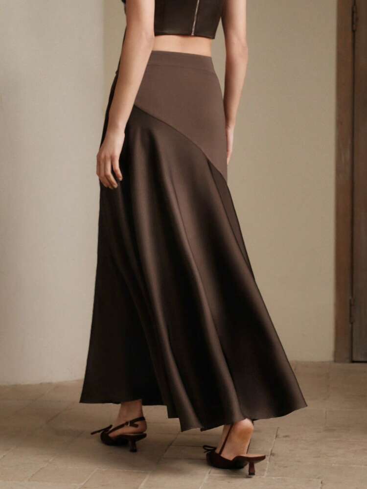 Women's Elegant Minimalist Solid Color High Waist Umbrella Hem Skirt