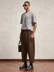 AKNOTIC Business Casual Men's Grey Knit Loose O-Shaped Harem Pants, Casual Drawstring Waist Sweatpants, Suitable For Autumn/Winter, Daily Wear, With Metal Tag