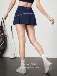 GLOWMODE Cool Feel Tummy Control Asymmetrical Skirt With Built-In Shorts Side Pockets Non-Slip Grips Tennis Golf Gym Daily Casual - Dark Blue - View 3