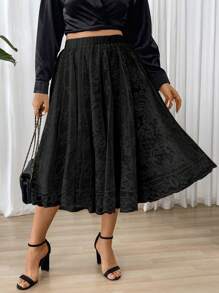 Elenzga Váy ren Jacquard thanh lịch cỡ lớn cho mùa hè Váy Maxi - màu đen - Xem 5