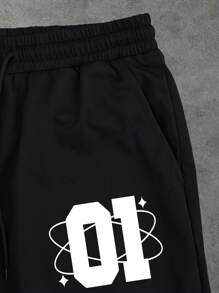 PAVTROS Men's Contrast Striped Numeric Print Drawstring Waist Sweatpants - Black - View 4