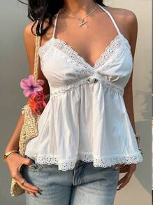 Sunnyshic 女士休闲镂空刺绣露背吊带上衣，适合假期穿着